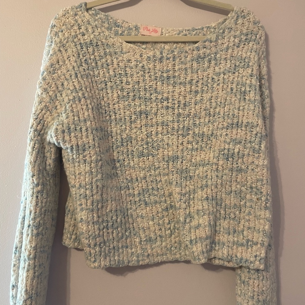 Pink Lily Textured Blue and Pink Sweater